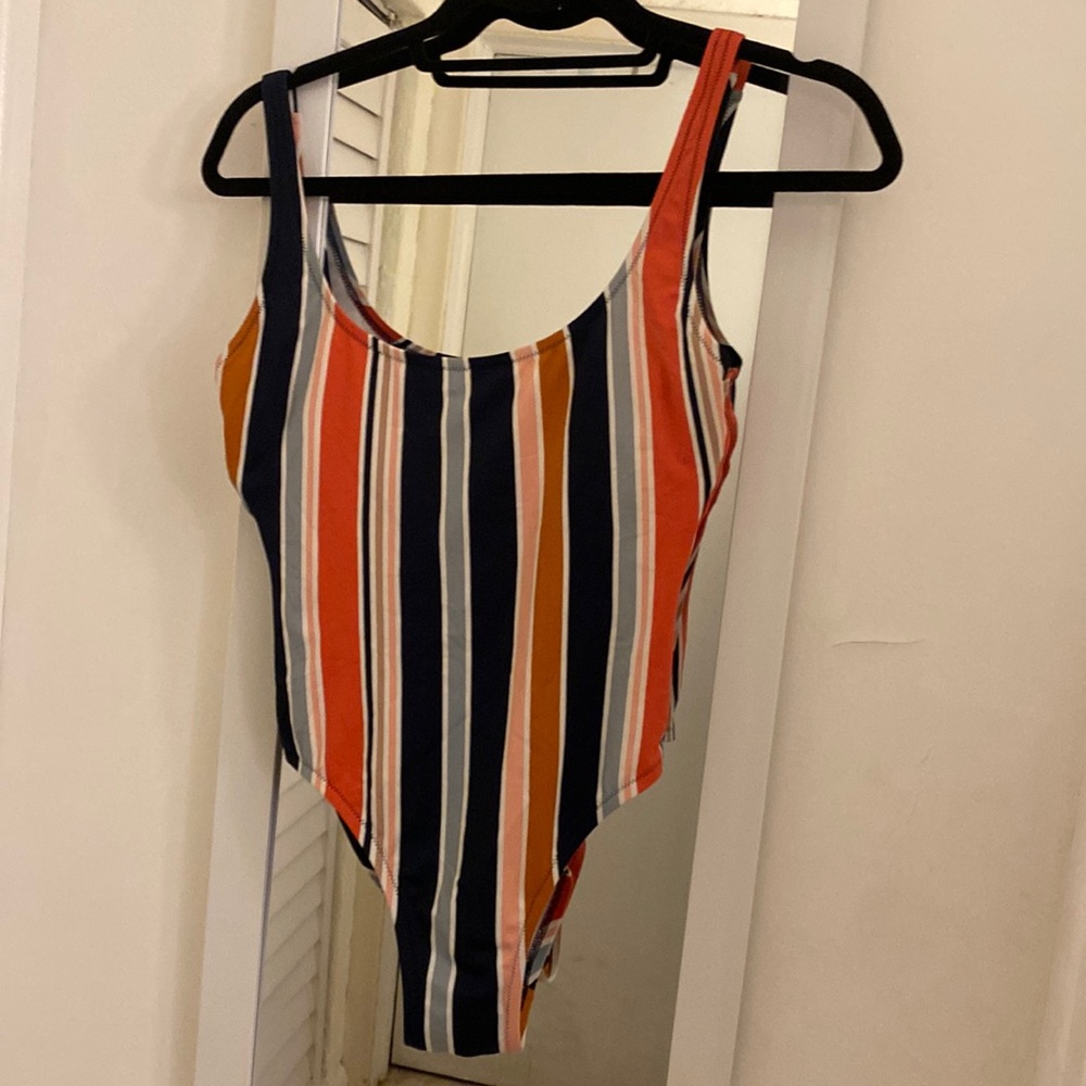 MADEWELL VERTICAL STRIPES RAINBOW COLORED ONE PIECE SWIM SUIT